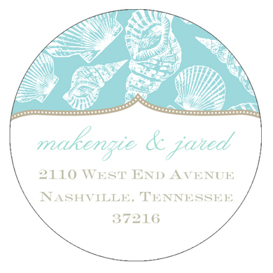 Aqua Seashells Round Address Labels